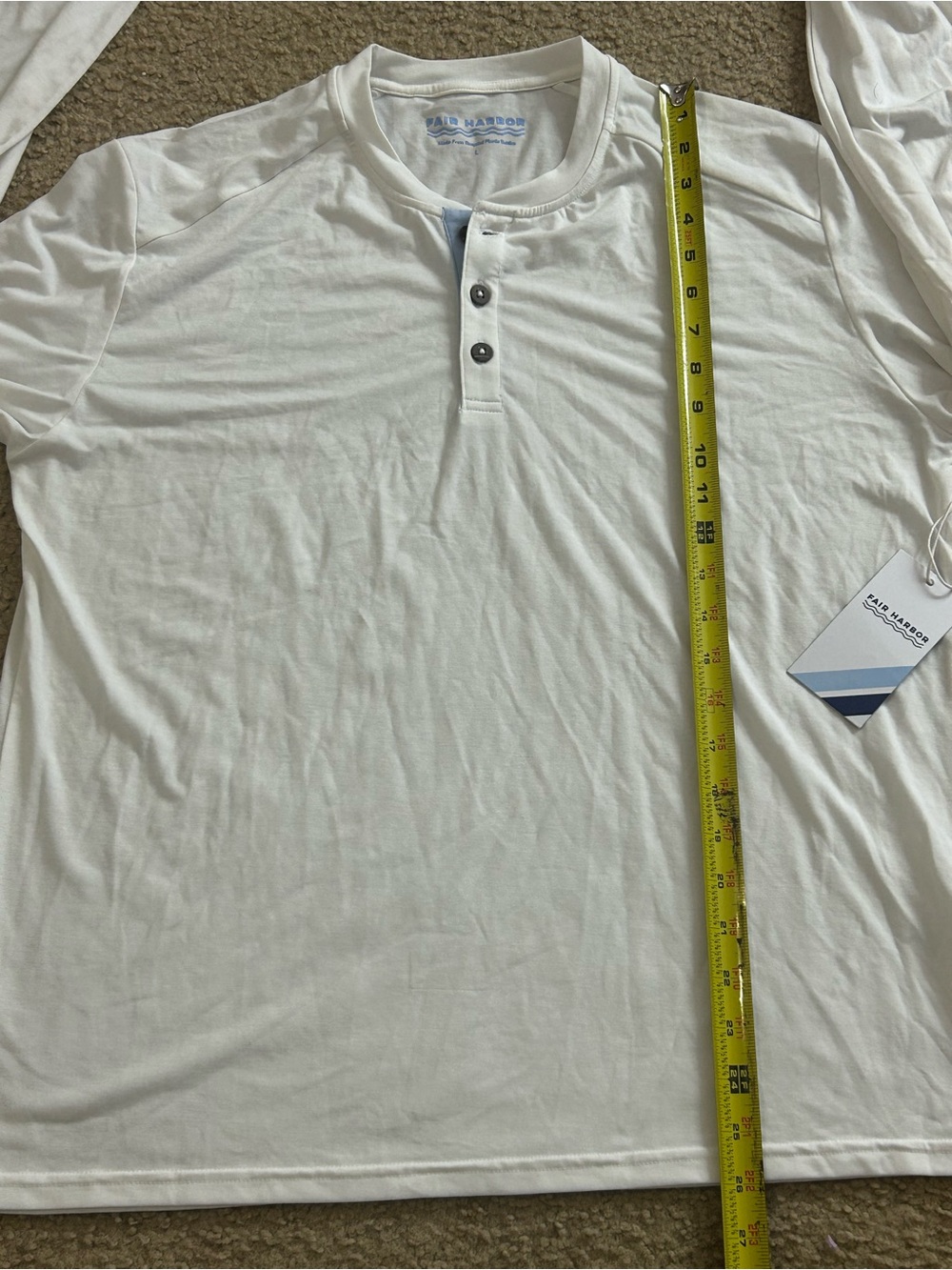 Fair Harbor Henley Shirt L White Long Sleeve Performance Recycled Polyester NWT - Picture 7 of 8